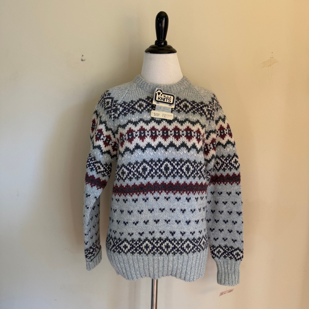 Woolrich Knits 9061 Womens M NWT Nordic Ragg Wool Sweater Blue Mist Vintage